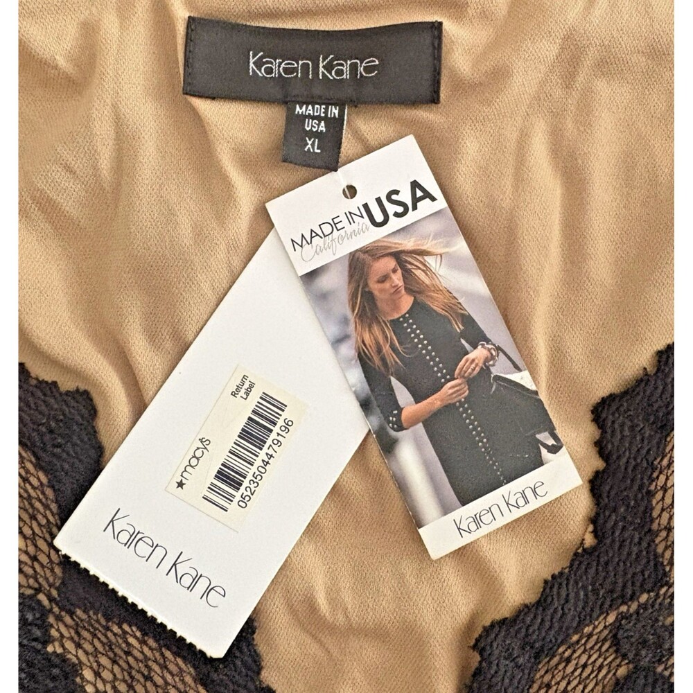 Karen Kane Womens Dress Size XL Brown Lace Floral Scalloped Sheath V-Neck NWT - Picture 12 of 15